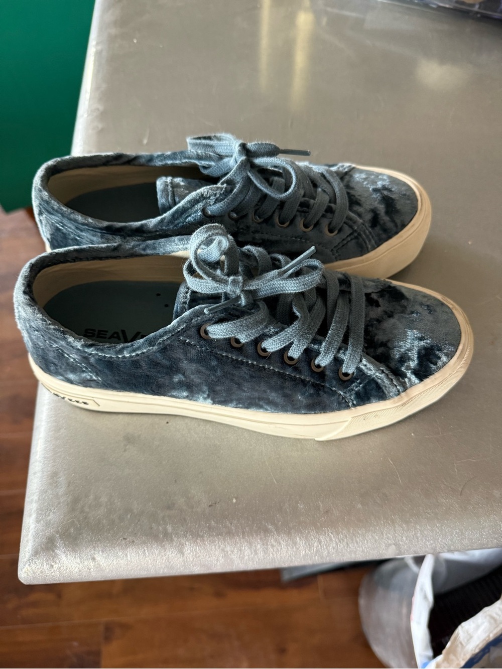 SeaVees Women's Velvet Low-Top Sneakers - Charcoal Blue